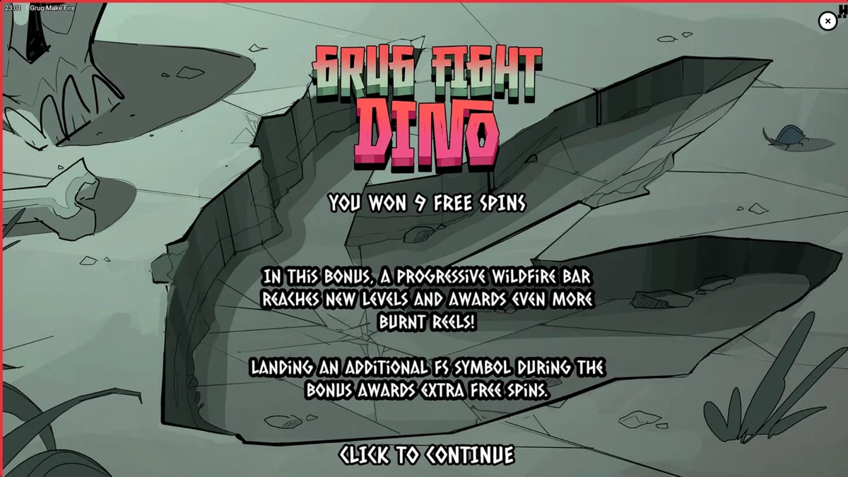 Isang caveman na si Grug sa harap ng mga reels ng slot machine na Grug Make Fire