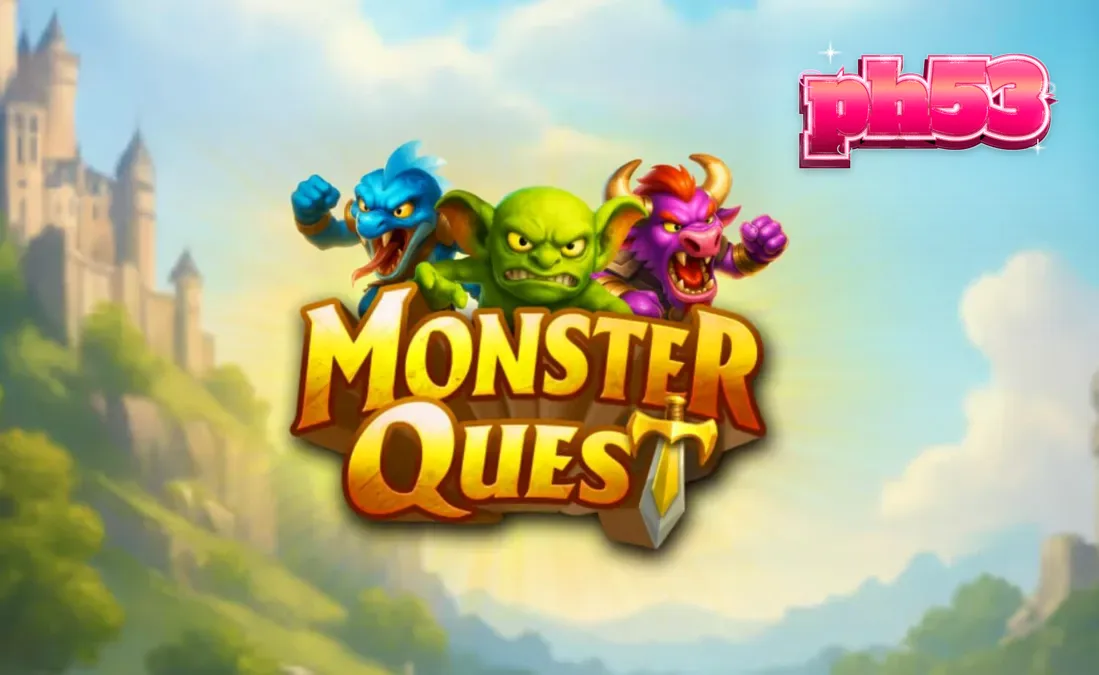 Ang visual na disenyo ng Monster Quest slot na nagpapakita ng kastilyo at mga simbolo ng halimaw.